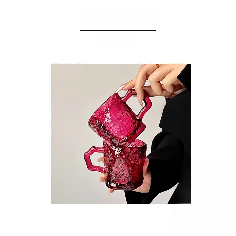 

Creative Vietri Mare Glass Cup with Handle Pink Milk Coffee Water Cup Crystal Beer Glass Crystal Glassware Dining Utensils