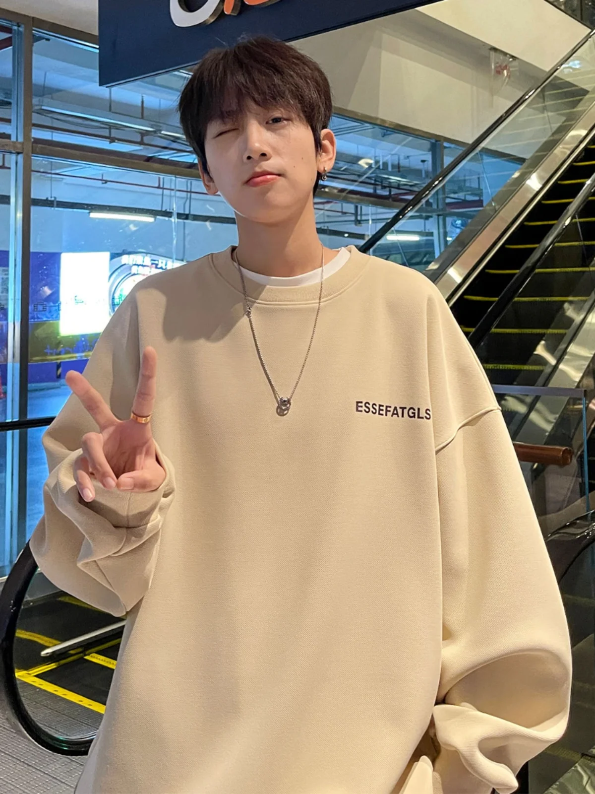 

Autumn Winter Men's Sweatirt Heavyweight Casual Loose Fit Youthful American Retro Sle Hard And Stiff Hong Kong Sle Jaet