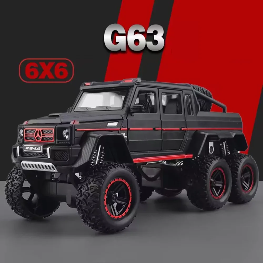 

1:22 Benz G63 6x6 Model Toy Car Alloy Diecast Sound Light Doors Opened Pull Back Rubber Tires Off-road Vehicle Young People Gift