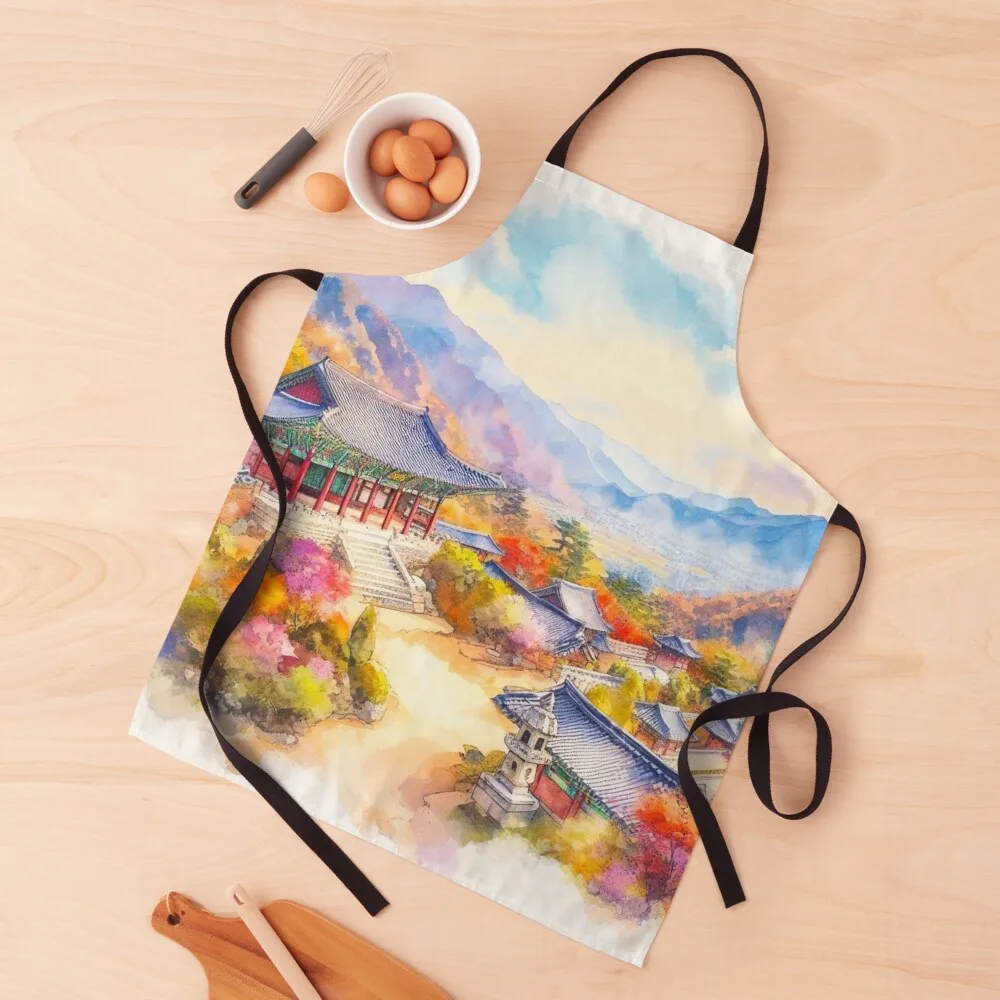 Mountains and temples in Korea. Apron Kids Kitchens For Men Women's Kitchen japanese style Apron