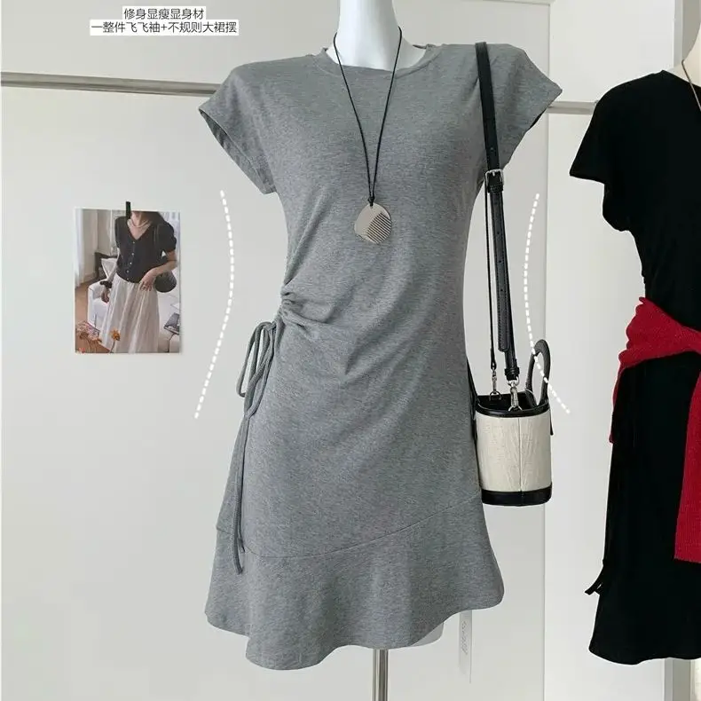 Conjunto de moda de puro deseo para mujer, Top de manga corta Irregular + falda acampanada, pantalones, conjunto de dos piezas, verano 2025