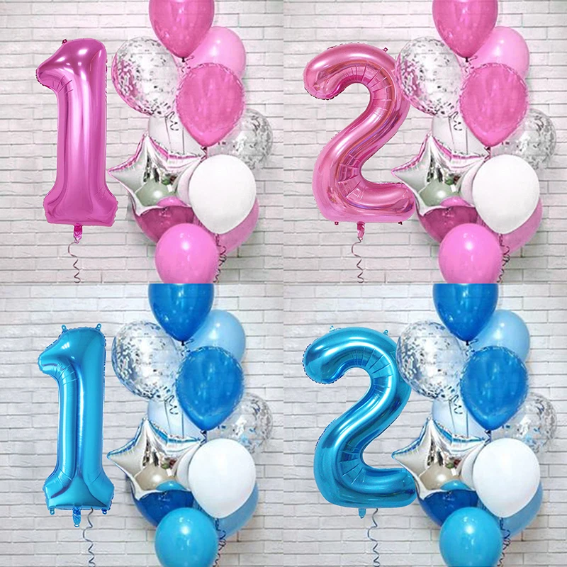 

12Pcs/lot Bule Pink Balloon Set 32inch 0-9 Numbe Balloons Kids Birthday Party Baby Shower Decoration Supplies Kids Globos