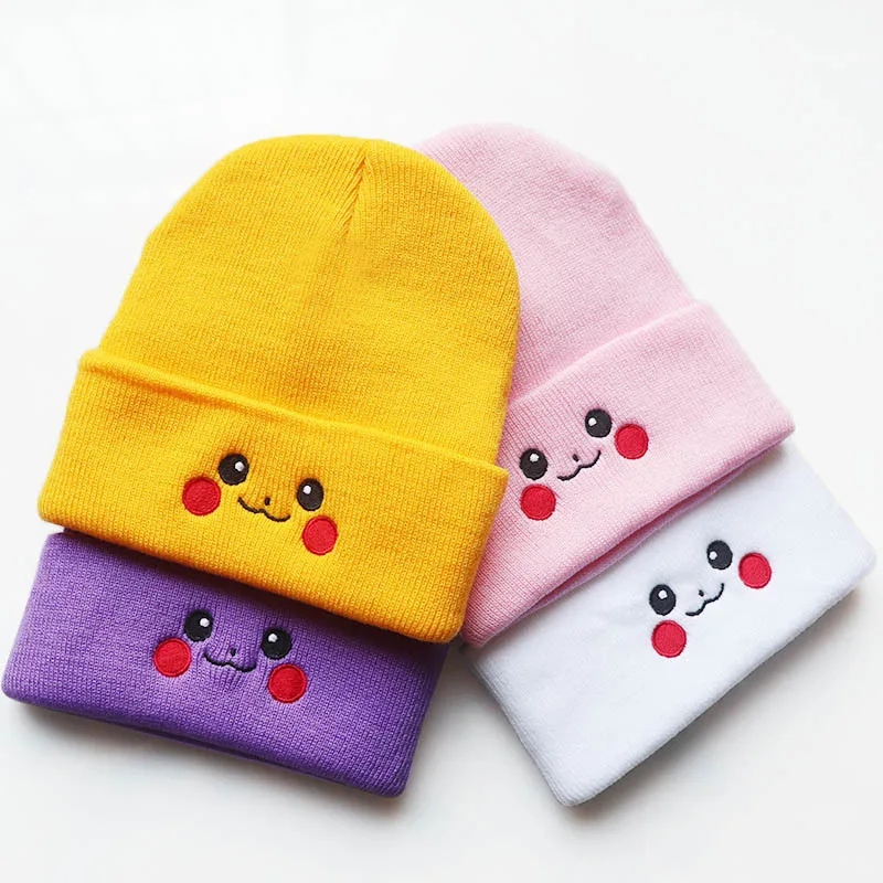 Pokemon Pikachu Anime Knitting Beanies Hat Men Women Solid Color Quality Cap Cute Casual Warm Hats Fashion Versatile Unisex Caps