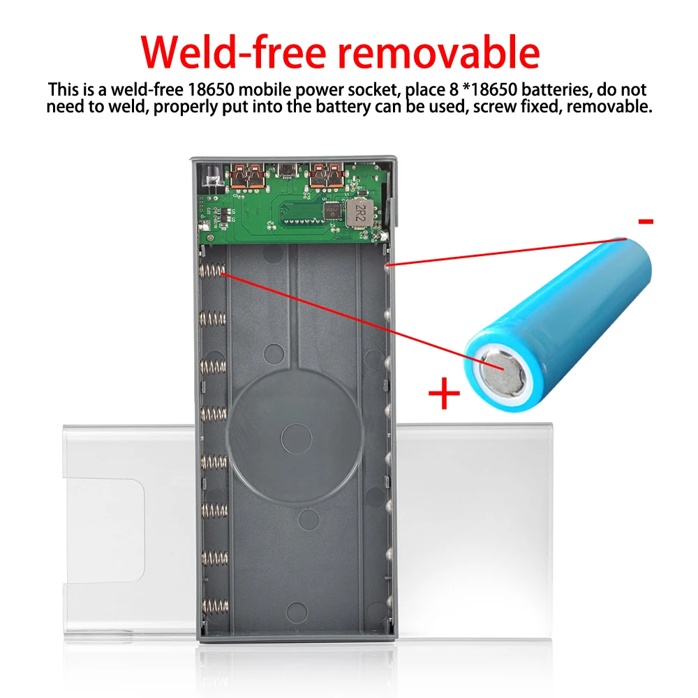 8x18650 22.5W Obudowa na baterię Szybkie ładowanie Bezlutowany Odłączalny mobilny zestaw zasilania Power Bank Shells Przenośne zewnętrzne pudełka
