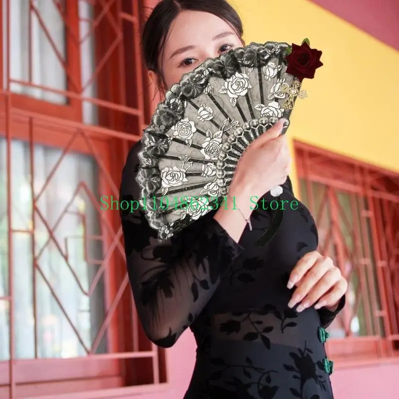 5asd quạt retro với tassels ren quạt đám cưới người hâm mộ gập tay cho bữa tiệc khiêu vũ