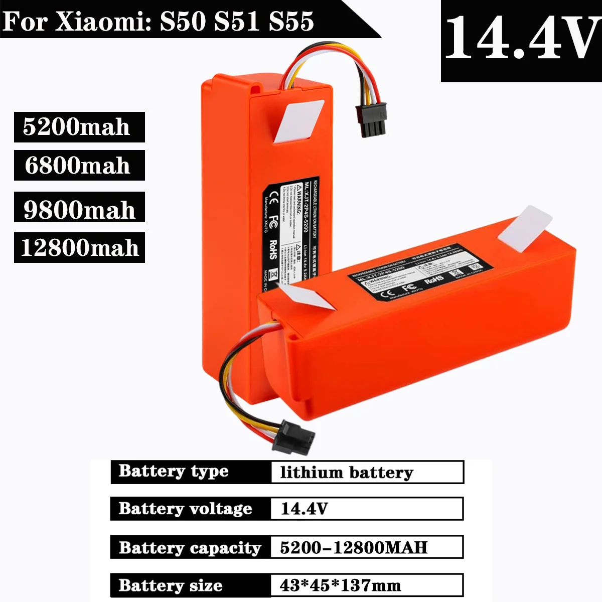 

Original 14.4V Li-ion Battery Robotic Vacuum Cleaner Replacement Battery for Xiaomi Robot Roborock S55 S51 S50 Accessory Spare