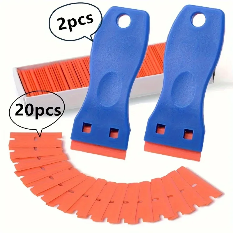 2pcs Plastic Razor Blade Scraper with 20pcs Blades - Adhesive Remover for Stickers, Scrapbook Tools