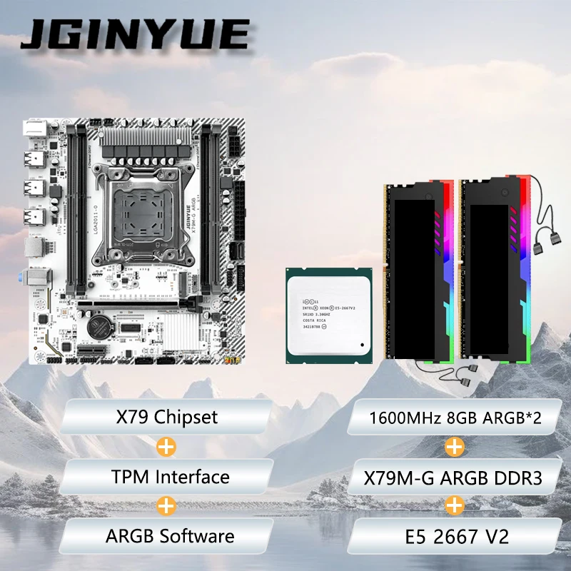 

JGINYUE X79M-G Motherboard M-ATX combo E5 2667V2 8GB*2 1600MHz DDR3 ECC RGB RAM kit bundle For office home shop