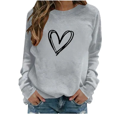 Dames herfst en winter Europese en Amerikaanse Valentijnsdag bedrukt sweatshirt Casual los Veelzijdig sweatshirt met lange mouwen en ronde hals voor dames