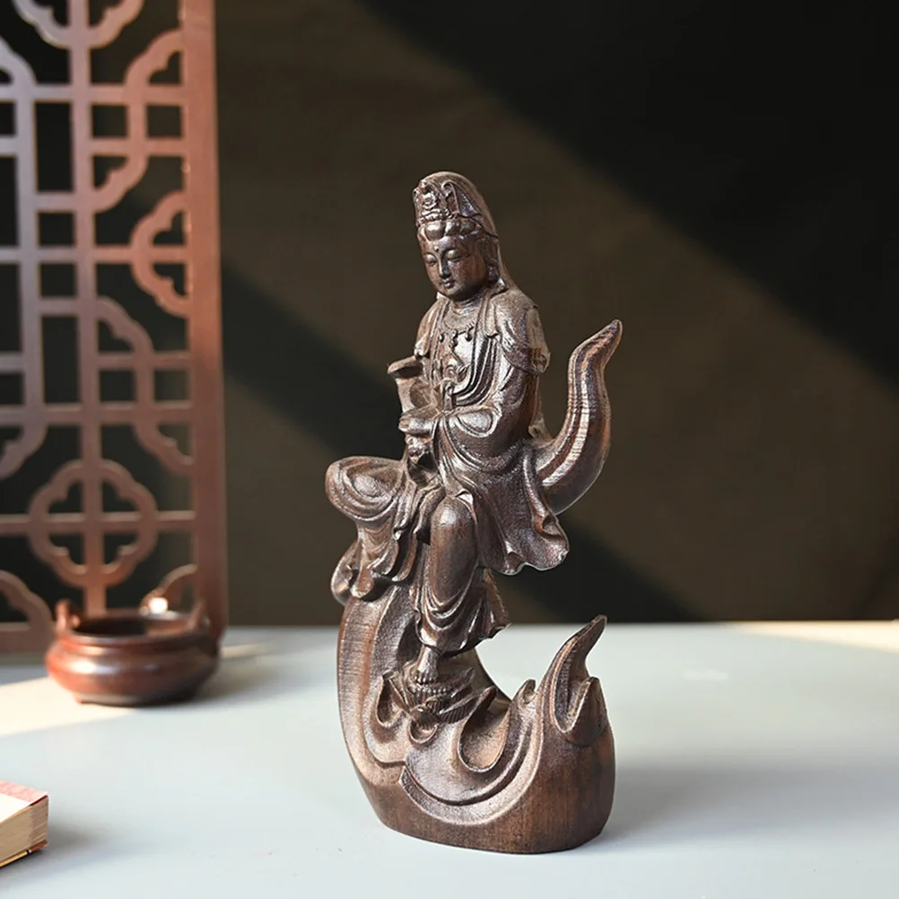 

Wood Carved Kannon Shaped Decoration Simple Style Desktop Office Dorm Room Home Embellishment Yin Adornment Yin