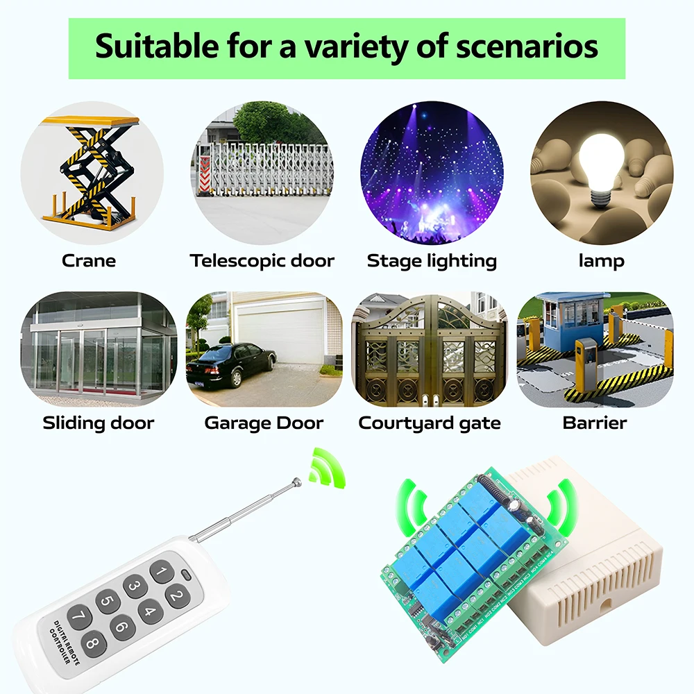 Универсальный беспроводной пульт дистанционного управления RF 433 МГц 8 каналов 12 В постоянного тока 10 А релейный приемник, передатчик 500 м для