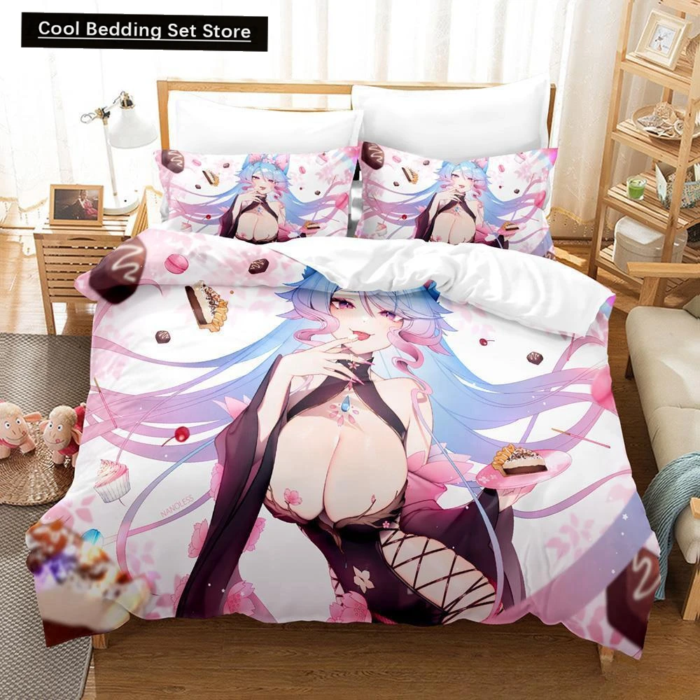 

3D Anime Sexy Girls Silvervale VTuber Bedding Set Single Twin Full Queen King Size Bed Set Adult Kid Bedroom Duvet cover Sets