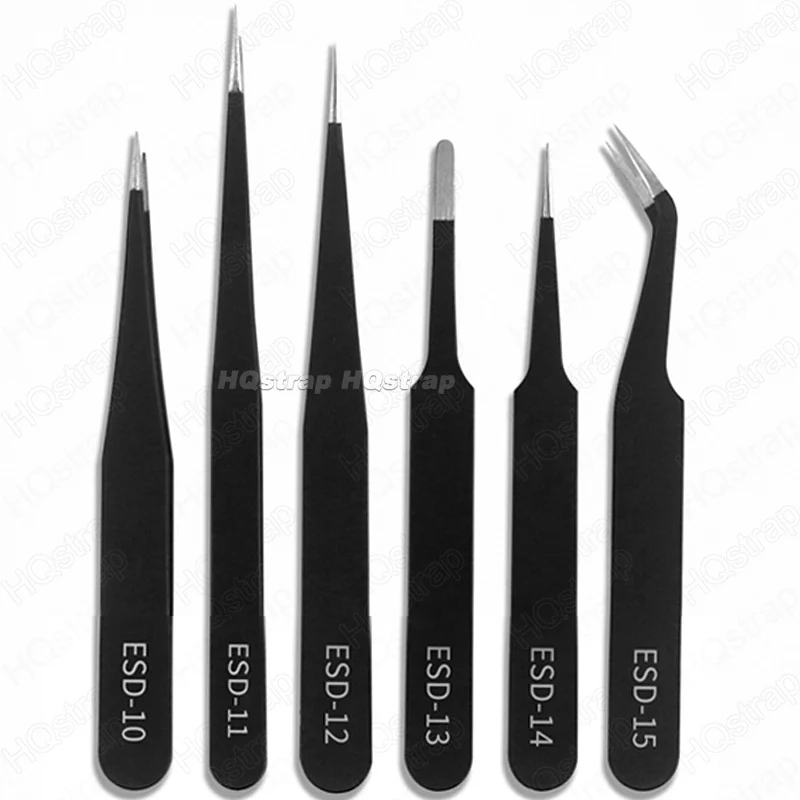 6pcs/set Portable Watch Repair Tools Anti-Static Stainless Steel Tweezers Clamping Tool Straight Bend for Watchmaker Accessories