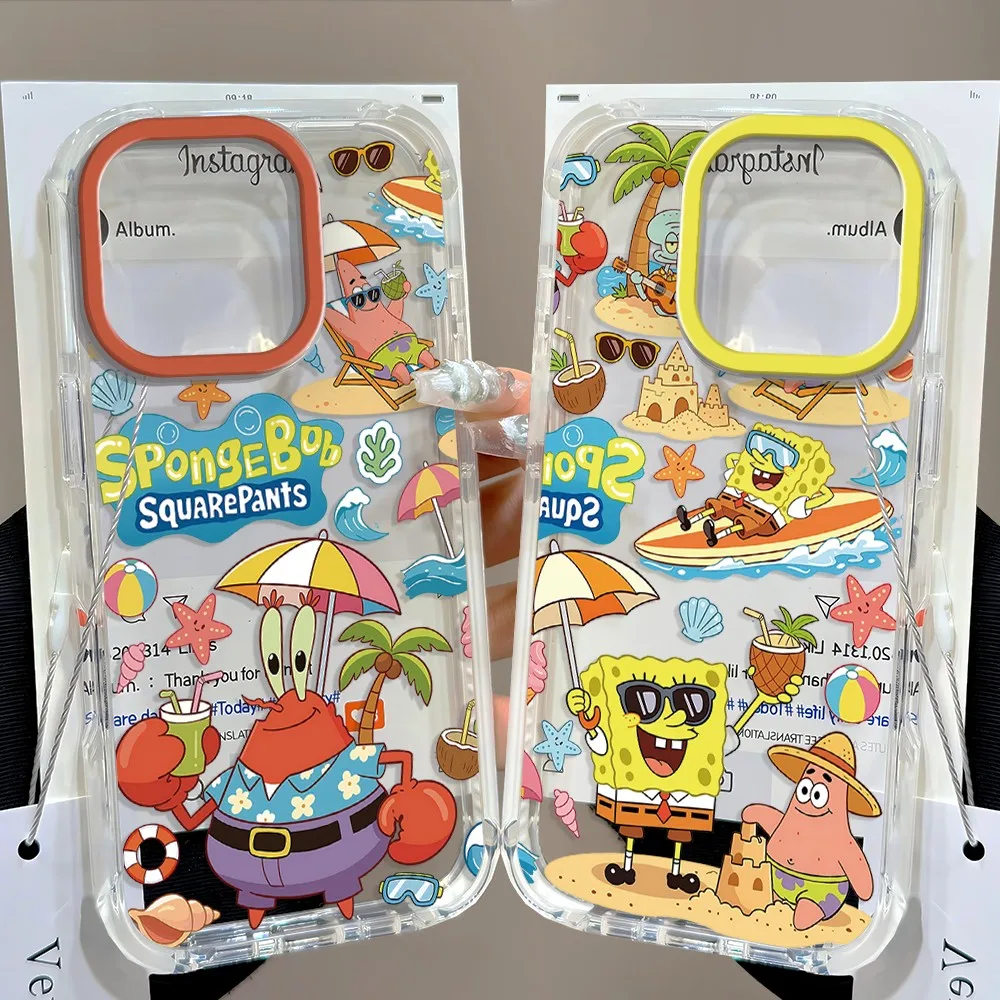 Cute S-SpongeBobs New Phone Case For Samsung Galaxy S26 S25 S24 S23 S22 S21 S20 FE Note20 Note10 Plus Ultra Lite 5G Clear Cover
