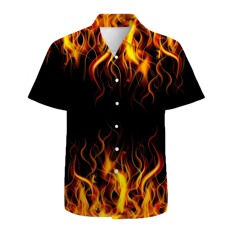Hawaiian Shirts Beach Summer Trendy Flame Kids Shirt 3D Printed Shirts Boys Girls Unisex Fashion Blouse Short Sleeve Vocation