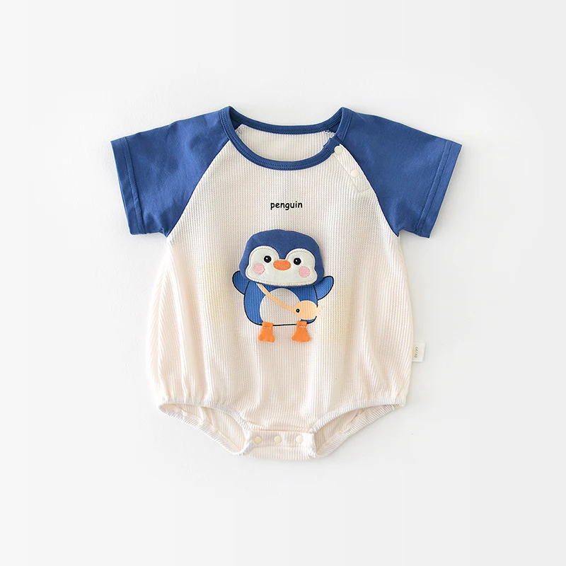 Milancel 2024 Summer Baby Clothes Patchwork Short Sleeve Bodysuit Newborn Baby Boys Girls Cartoon Penguin One Piece