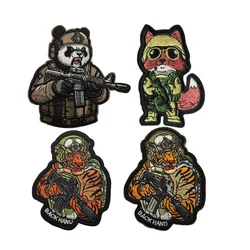 Tiger Panda with Gun Tactical Embroidery Patches for Clothing Military Accessory Hook and Loop Patch Backpack Stickers Cat Badge