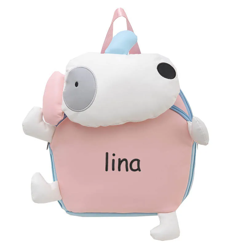 Nome personalizado Animal Mini Schoolbag, mochila bonito da criança, desenhos animados recheados para crianças, 6-12 anos