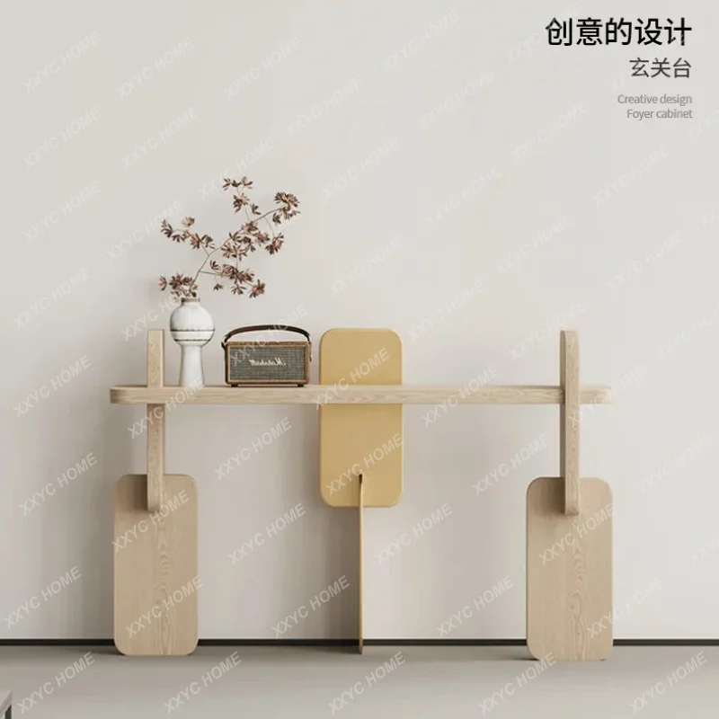 XX minimalist entrance building block solid wood wabi sandy wind floor entrance cabinet minimalist solid wood strip case