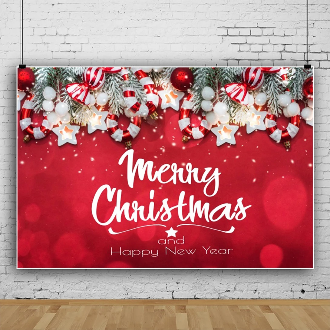 Red Christmas Photography Backdrop Winter Glitter Snowflake Xmas Tree Bells Kids Family Portrait New Year's Eve Party Background