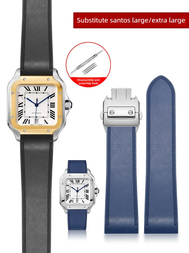 

Для Cartier Santos 100 Series Santos Large Plus: силиконовый ремешок для часов для мужчин