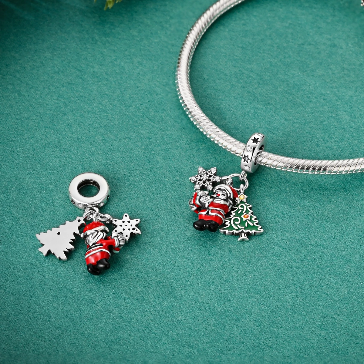 Charms Silver Plated Christmas Winter Snow Beads Fit Original Bracelet Pendants Making Jewelry For Woman