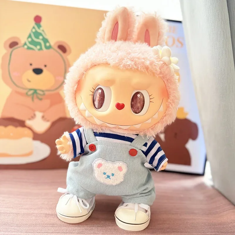 ชุดเสื้อผ้า Labubu Mokoko Ocean Bear ขนาด 38 ซม. พร้อมสายสะพาย กางเกง หมวก รองเท้า ดีไซน์สร้างสรรค์ น่ารัก การ์ตูน ของขวัญสำหรับเด็ก ของเล่น เสื้อผ้า Labubu เหมาะสำหรับ