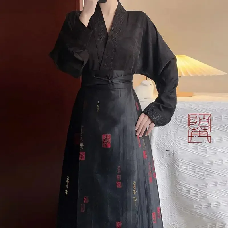 Original Chinese Traditional White Cross Collar Embroidered Long Sleeved Hanfu Shirt for Women 2024 Autumn Casual Tops Plus Size