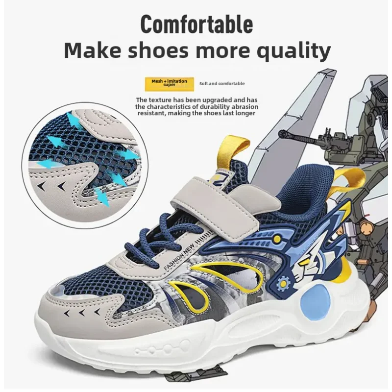 Zapatos para niños de calidad 2025, red única, estudiantes universitarios, deportes a través de zapatillas para correr, zapatillas para niños