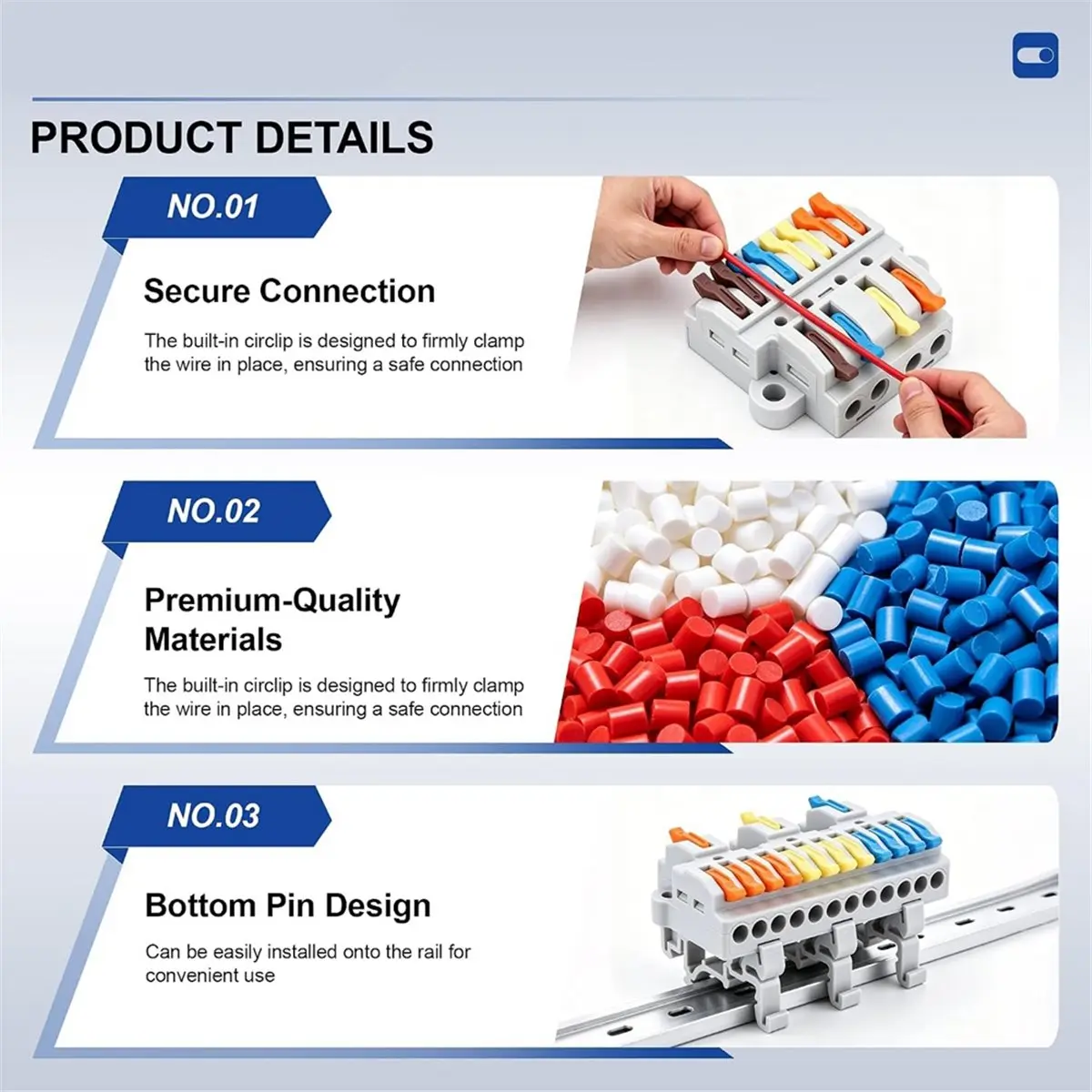 6Pcs DIN Rail Terminal Blocks 2 in 8 Out, 600V 32A Lever Wire Connector, Flame-Retardant PC for Control Cabinet Wiring