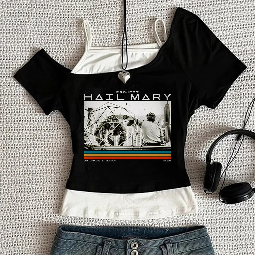 Project Hail Mary crop top girl meme manga y2k top tees graphic manga kawaii