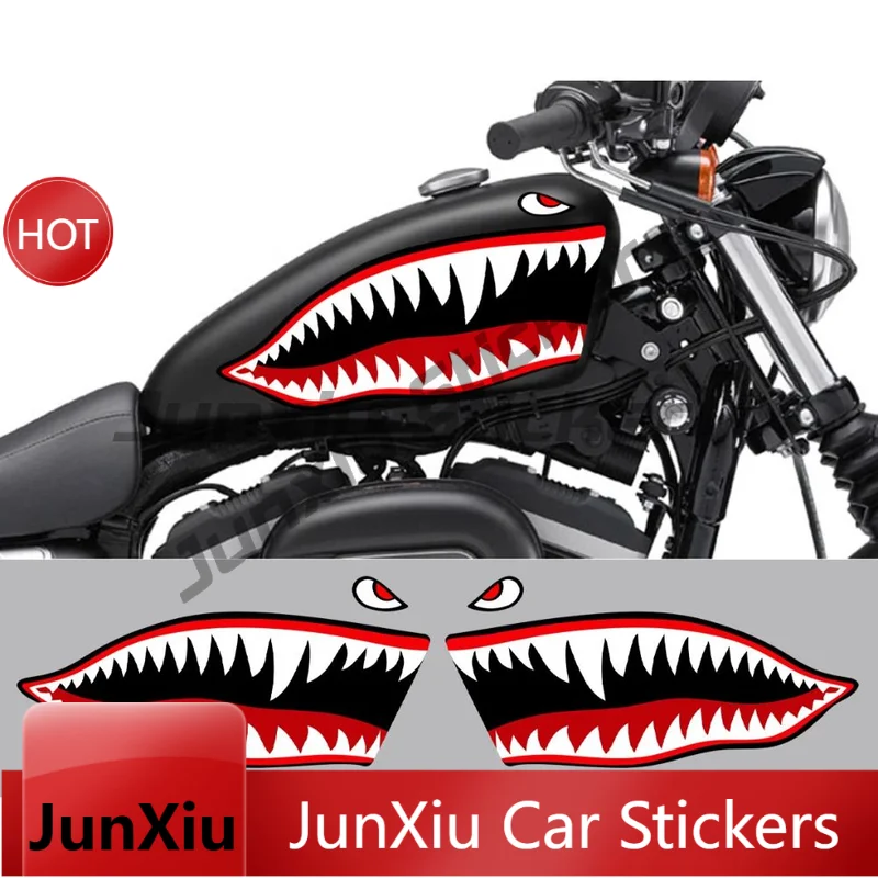2 X Dents Requin Shark Chopper Bobber Moto Biker Vinyl-Aufkleber, wasserfester Autoaufkleber für Stoßstange, Fenster, Motorraddekoration – Detail 1