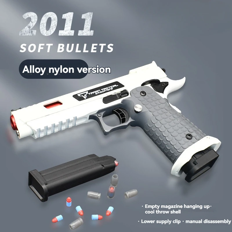 Alloy Nylon UDL2011 Soft Bullet Shell Ejecting Toy Gun Pistol Manual Launcher Real Size Fake Blaster Gun Replica Toy for Men Boy