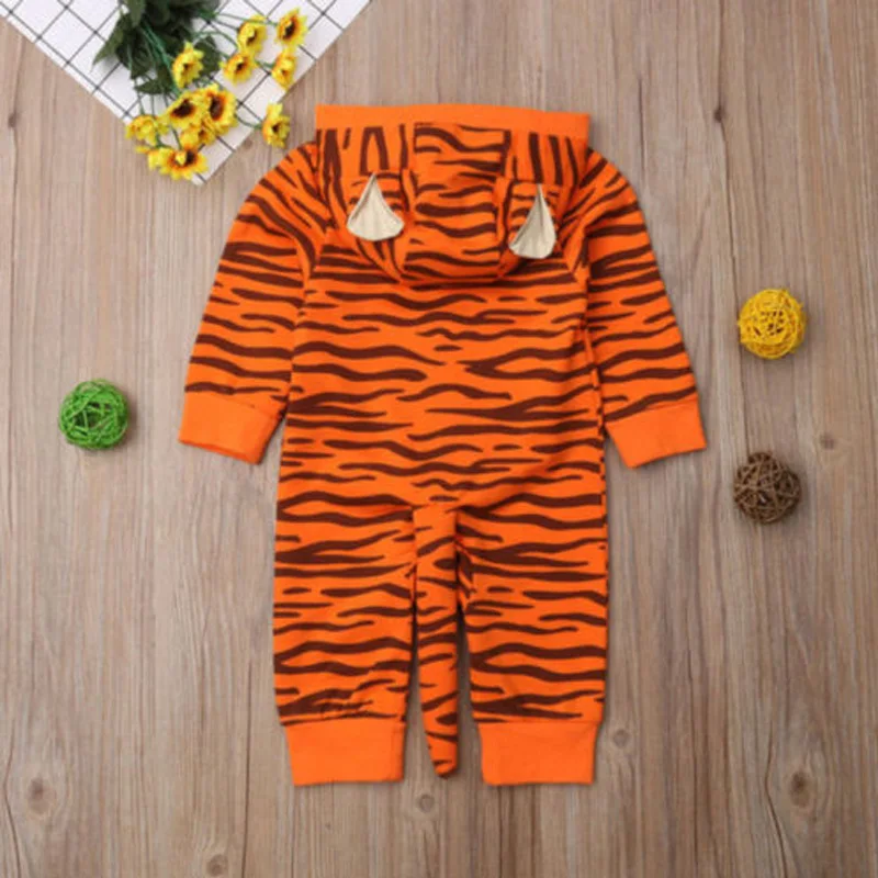 Boys And Girls Romper Baby Simple Cute Tiger Printing Hooded Long-sleeved Crawling Clothes Jumpsuit Baby/Infant Playsuit Clothes