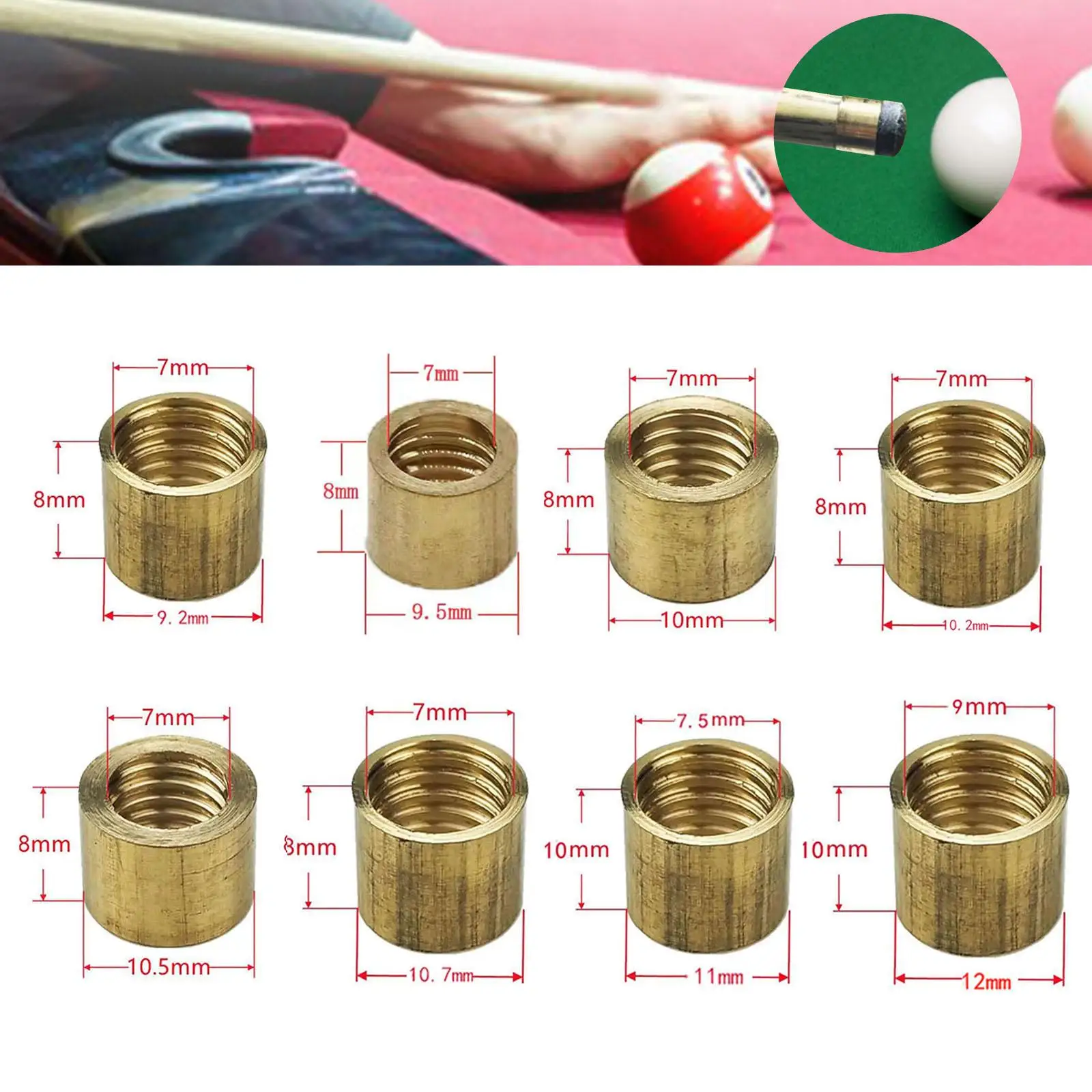 

Brass Billiard Cue Ferrule Set 9.2mm Copper Head Repair Tubes for Pool Cue Accessories Kit for Snooker Table Maintenance