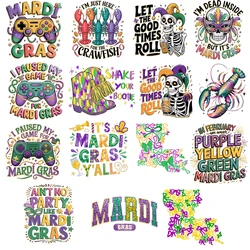 Carnival Skull Iron On Heat DTF Transfer Sticker Mardi Gras Joker Thermals Transfer Print Patch T Shirt Cloth DIY Patches