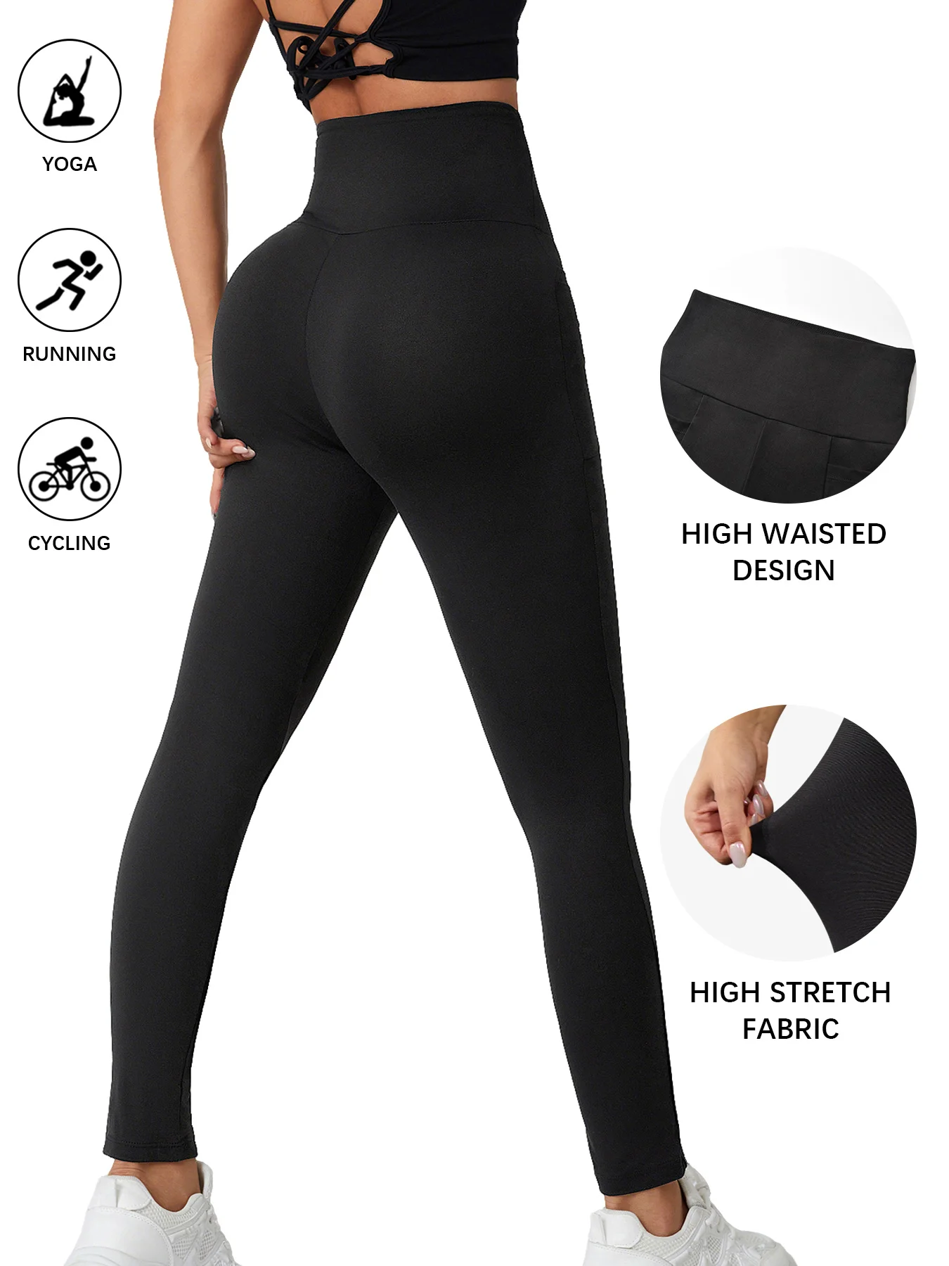 Super Soft Sports Leggings With Pockets For Women High Waisted Workout Yoga Running Push Up Gym Fitness Tight Pants Women's image 2