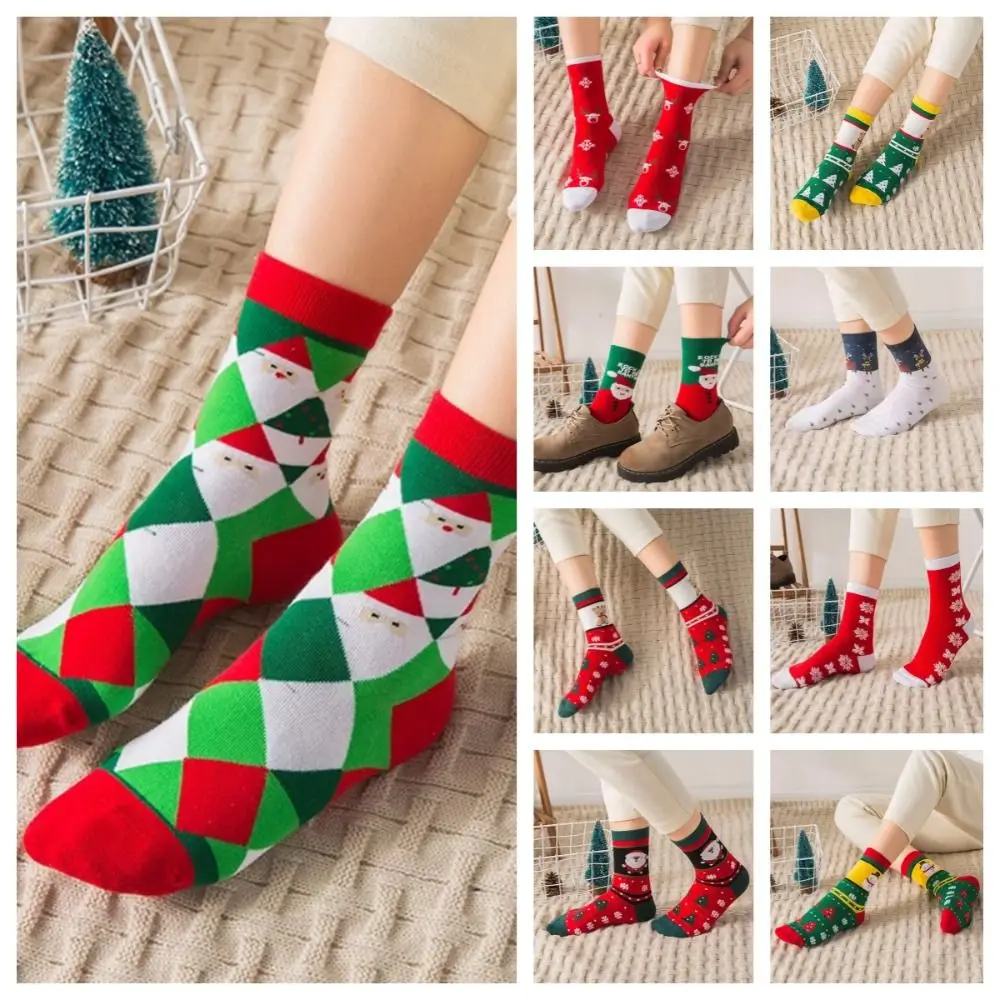 Soft Snow Christmas Socks Elk Cotton Santa Claus Socks Middle Tube Socks Thickened Cartoon Hosiery Ladies