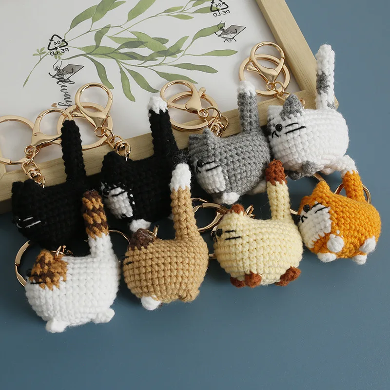 2026 Häkel-Katzen-Schlüsselanhänger: Süßer handgewebter dicker Katzenanhänger, gestrickter Tier-Schlüsselring, Rucksack-Deko – Detail 2