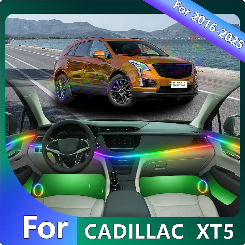 

FILIPLI For The CADILLAC XT5 For 2019 Multi Colour RGB Voice Control Car LED Mood Light Cyberpunk Music Sync Car Ambient Light