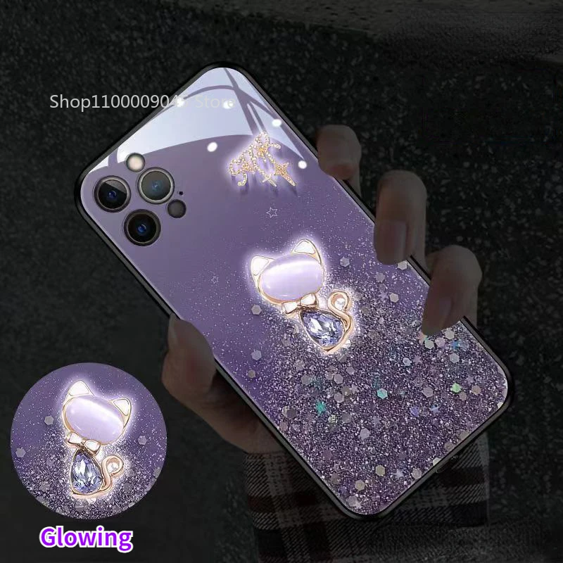 

Cute Animal LED Light Up Phone Case For iPhone 15 14 13 12 11 Pro Max X XR XS 7 8 plus mini SE20 Tempered Glass Cover Coque Capa