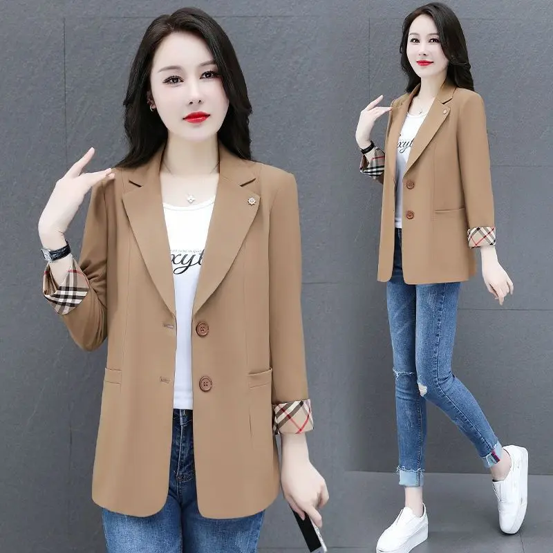 Slim Solid Color Office Lady Long Sleeve Women\'s Clothing Spring Autumn Business Casual Tops Coat Simplicity Cardigan Blazers