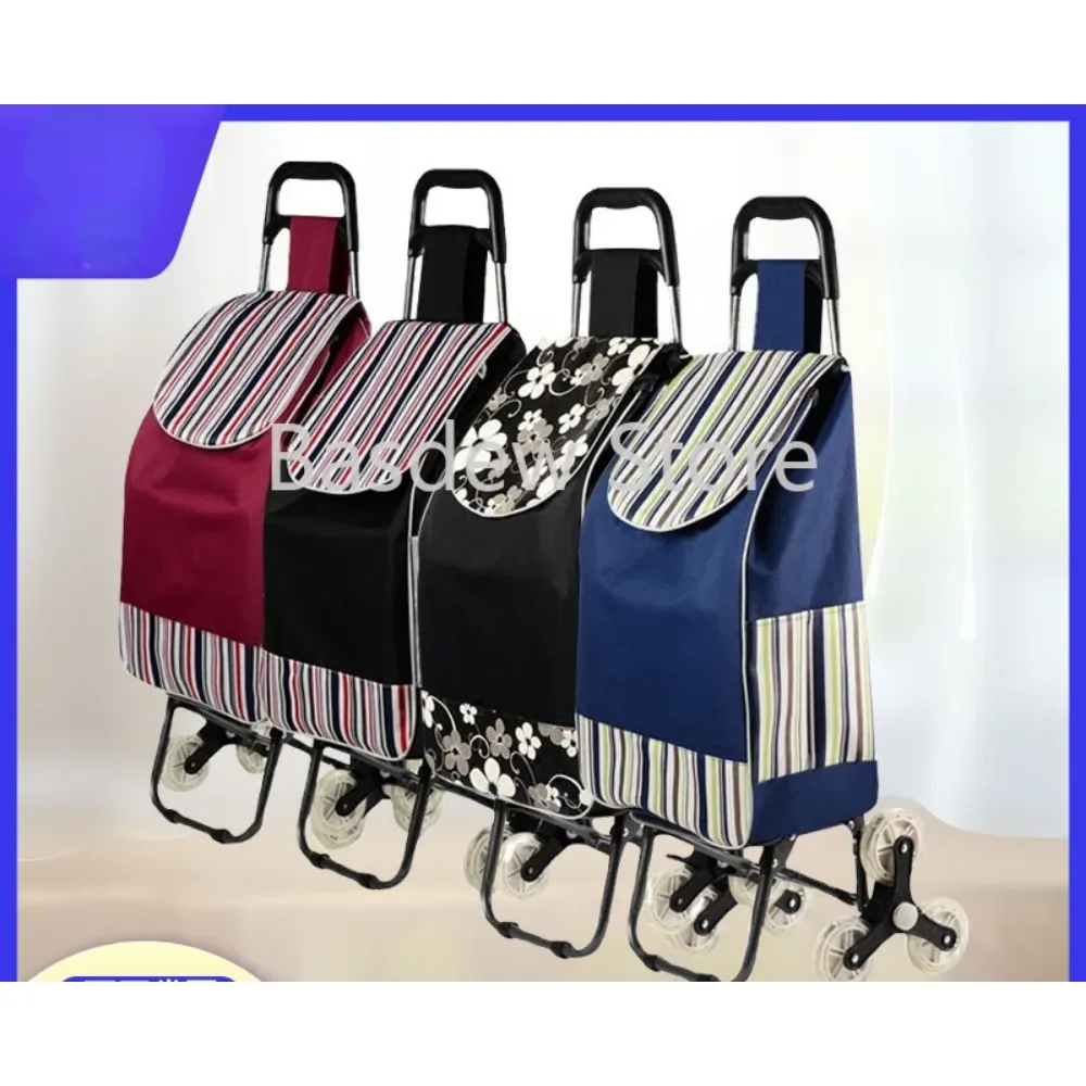 Six-Wheel Folding Supermarket Trolley with Stool Apron Lever Car Elderly Climbing Shopping Shopping Luggage Trolley