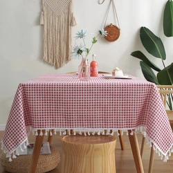 Pastoral Lattice Tablecloth Cotton Linen Map Rectangle and Round Table Cloth Cover Lace Tassel Outdoor Picnic for Banquet