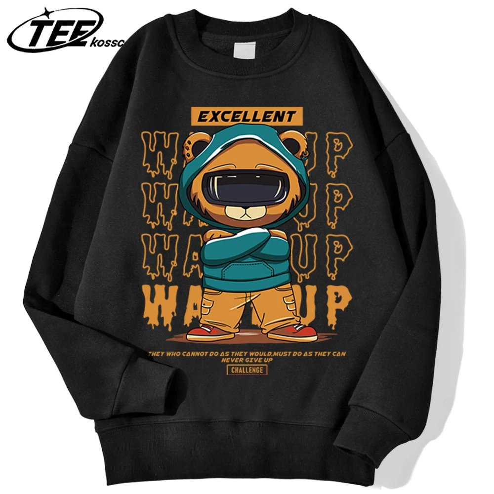 

Отличная уличная одежда с мультяшным медведем, мужская флисовая теплая толстовка, осенняя повседневная одежда с круглым вырезом, унисекс, винтажная, мягкая, с длинными рукавами