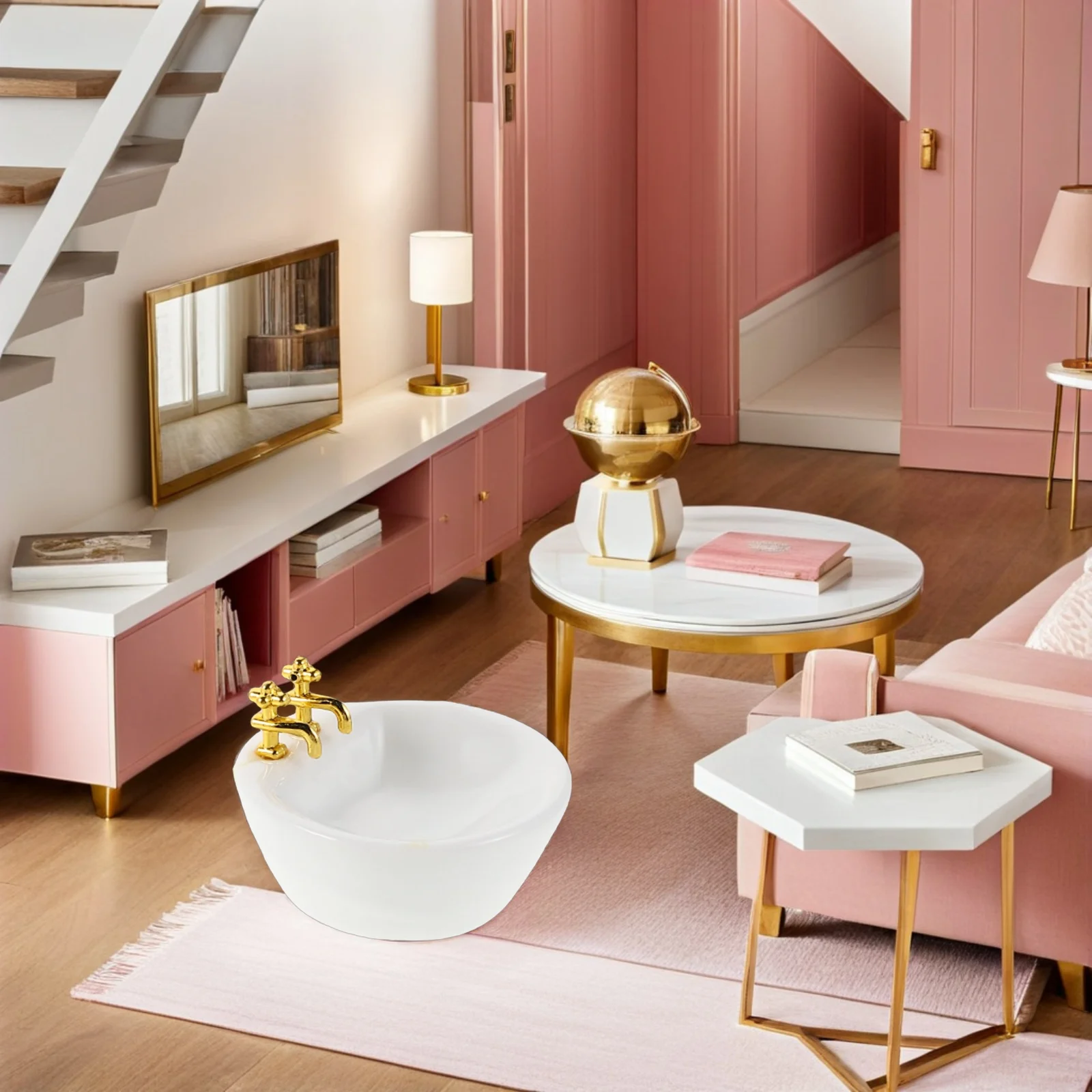 

3pcs Miniature Dollhouse Bathroom Vanity Accessories 1:12 Scale Tiny White Sink Playset Supplies Durable Realistic Mini Kitchen