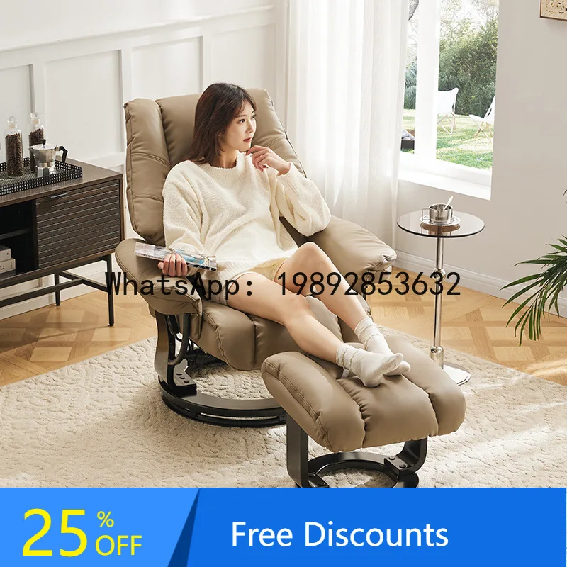 LYY Modern Genuine Leather Norwegian Recliner Chair for Living Room Home Use Top Layer Cowhide Multifunctional Single Sofa