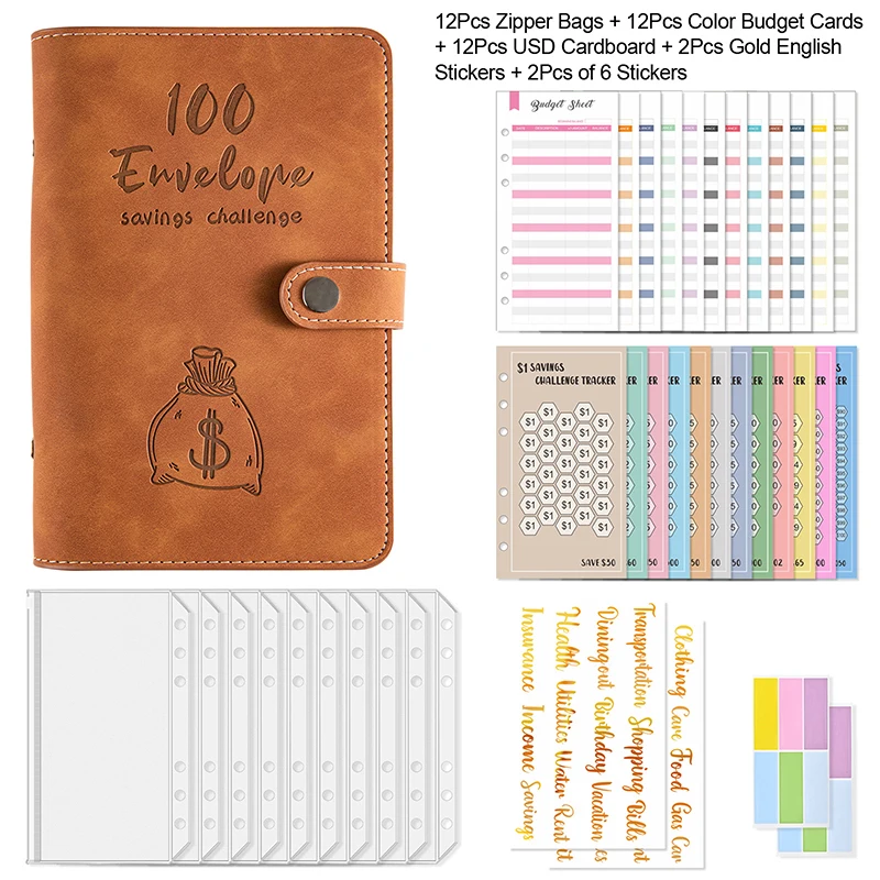 100 Days 100 Envelope Savings Challenge Saving Money Binder Savings Loose-leaf Notebook Cash Budget Organizer Save Money Game