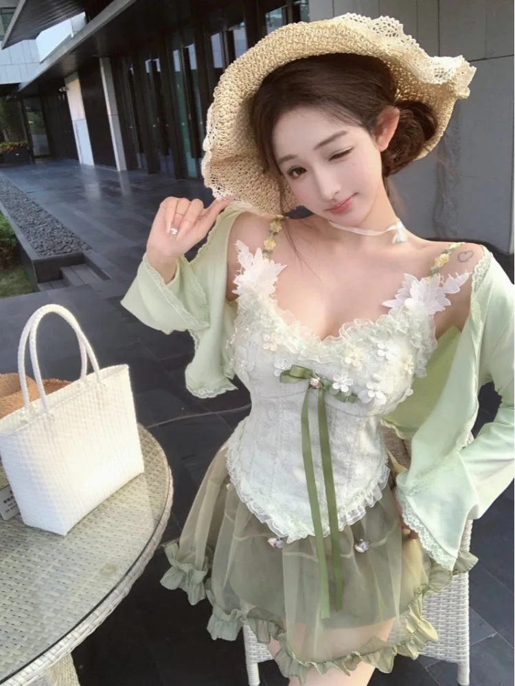 

Elegant Floral Patchwork Long Sleeve Women's Set High Waist Skirt Three Piece Suit Korean Style Commute Summer Fashion