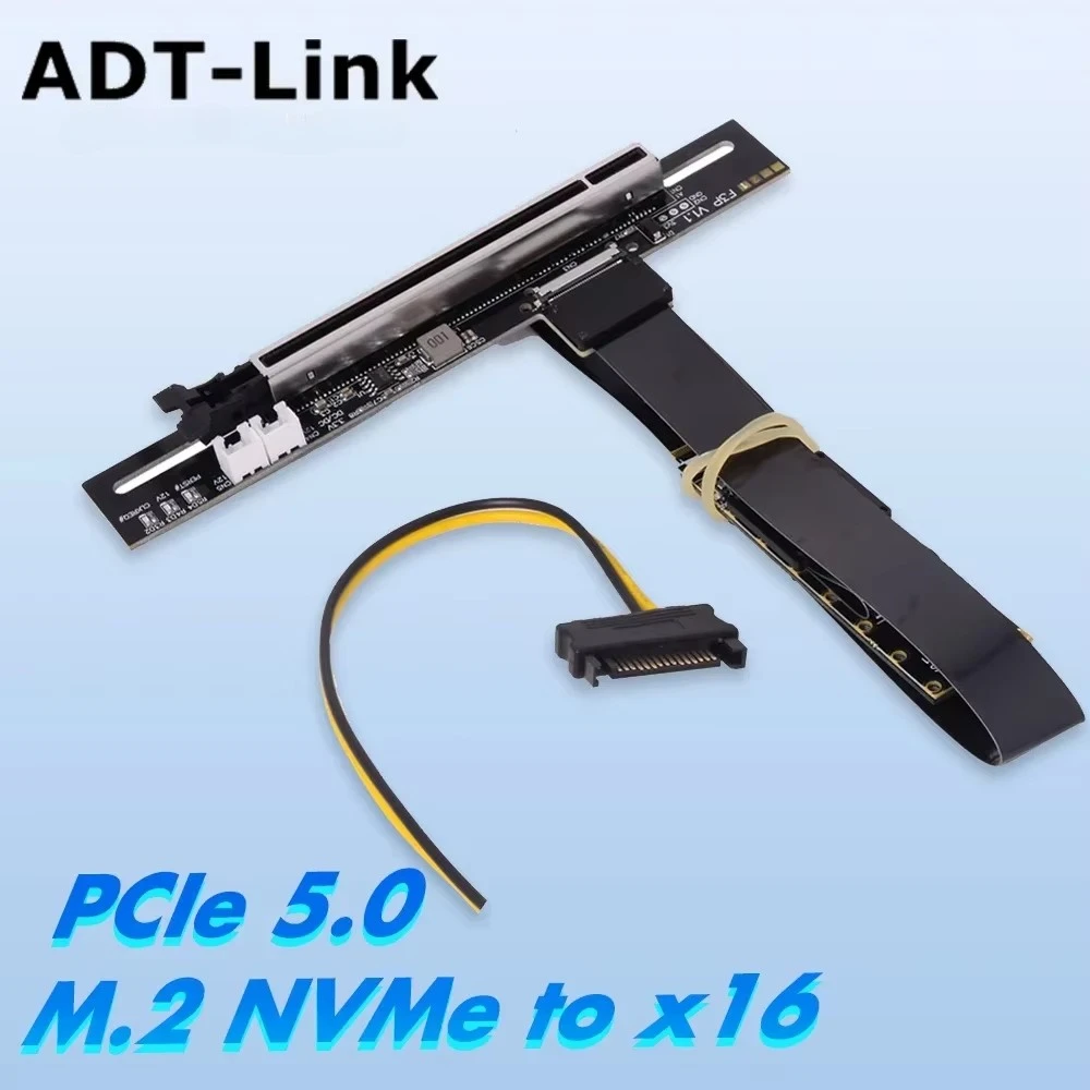 ADT M.2 NVMe to PCIe X16 Extension Gen5 Riser Adapter Cable 25cm/50cm FFC Flexible M.2 NGFF NVME Interface PCI Express Expansion